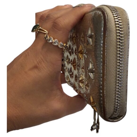 Jimmy Choo Metallic Leather Star Stud Zip Long Wallet - Picture 4 of 5